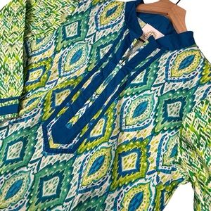 NicoBlu Shirt Womens Large Nicobar Jungle Green Ikat Tunic NWT